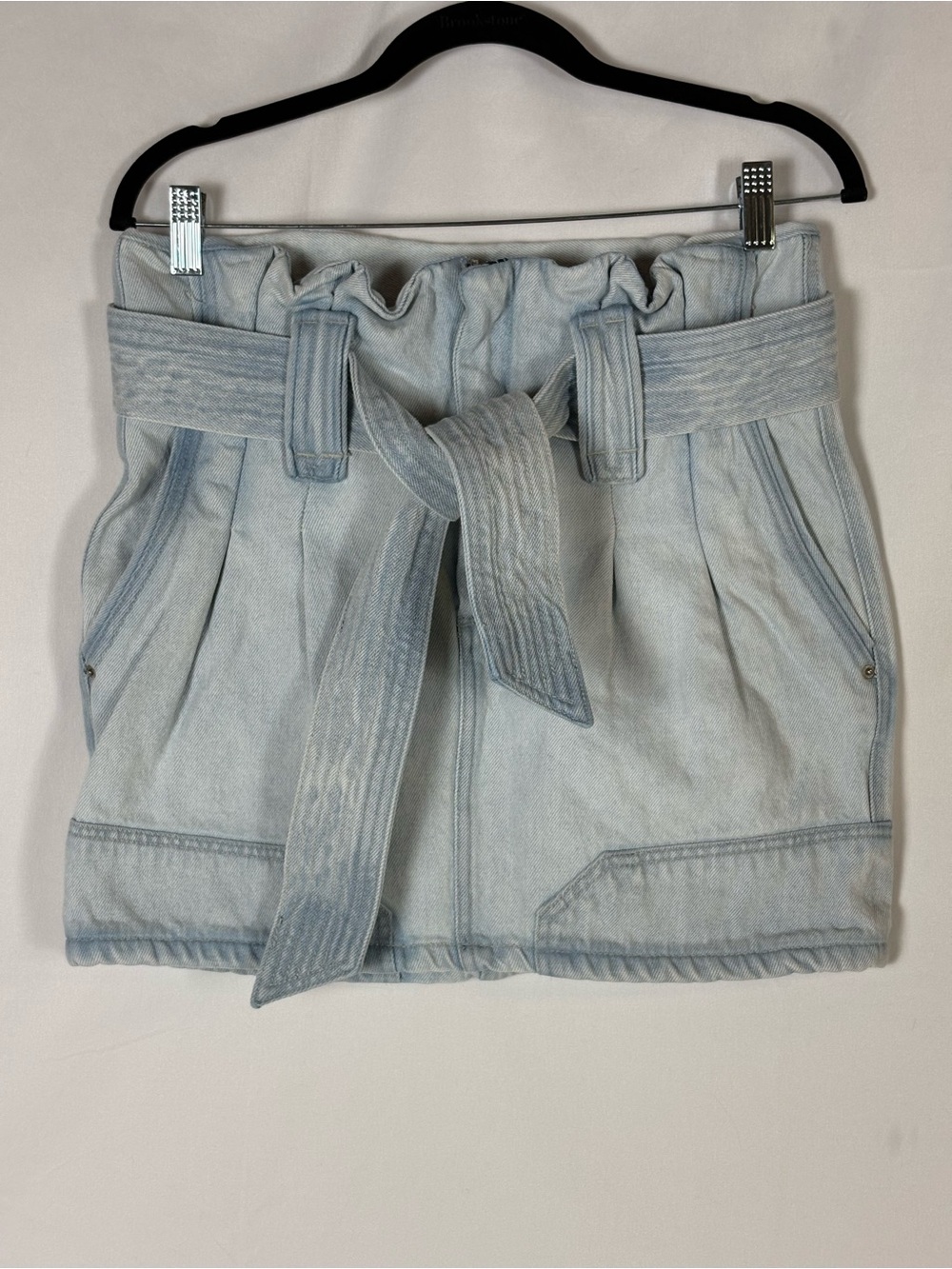 Animale Pale Blue Denim Paperbag Mini Skirt with Tie